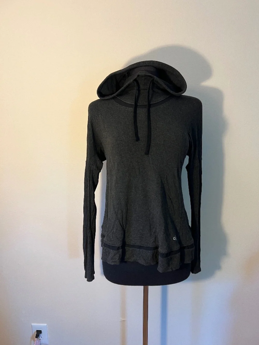 Alo Yoga Black and Gray Draped Back Sweater